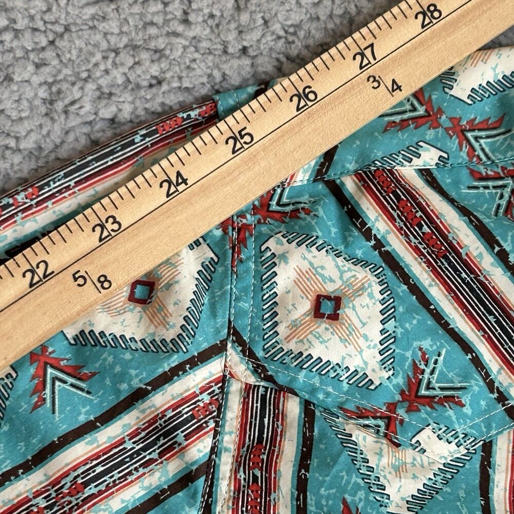 Rock & Roll Cowboy Shirt Mens Large Blue Aztec Snap Front Modern Fit Long Sleeve - Picture 13 of 16